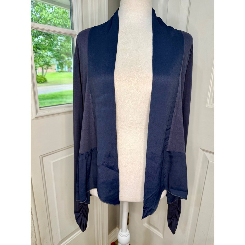 Silk Blend Made in Italy Blue Keysha Open‎ Front Ruffle Peplum Cardigan S luxury